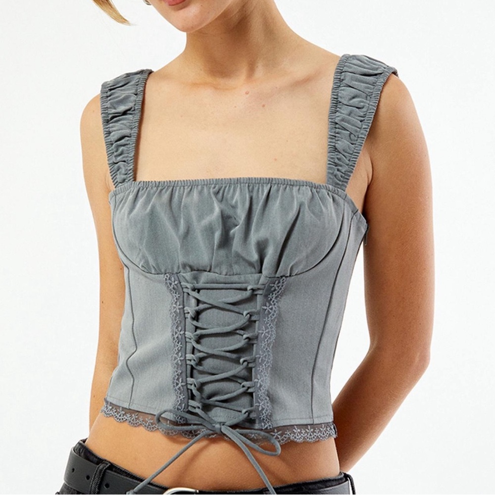 NWT Gray Lace-Up Corset Top